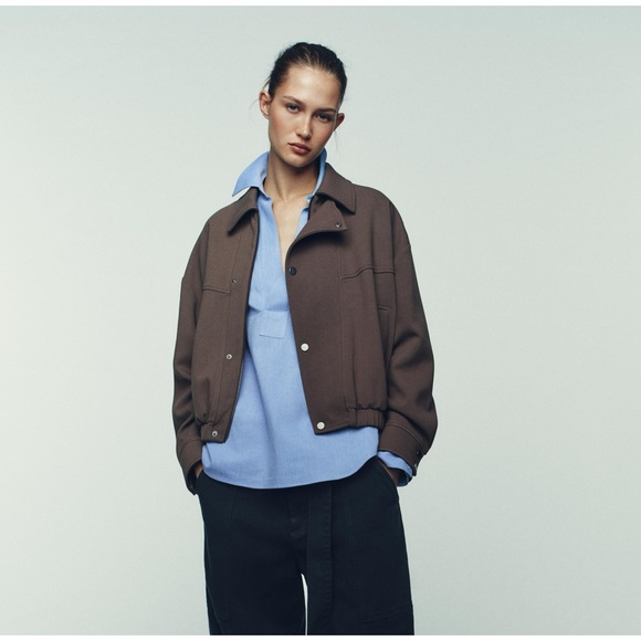New Zara wrap bomber jacket in taupe brown - large